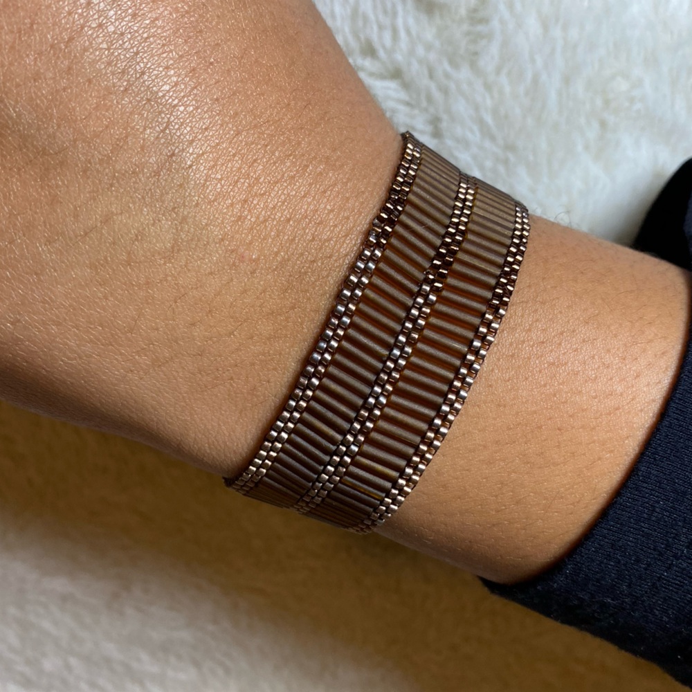 925 S Bronze Beaded Bracelet 7in EUC